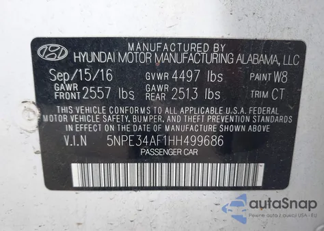 2017 Hyundai Sonata Sport из США, поврежденный, VIN 5NPE34AF1HH499686